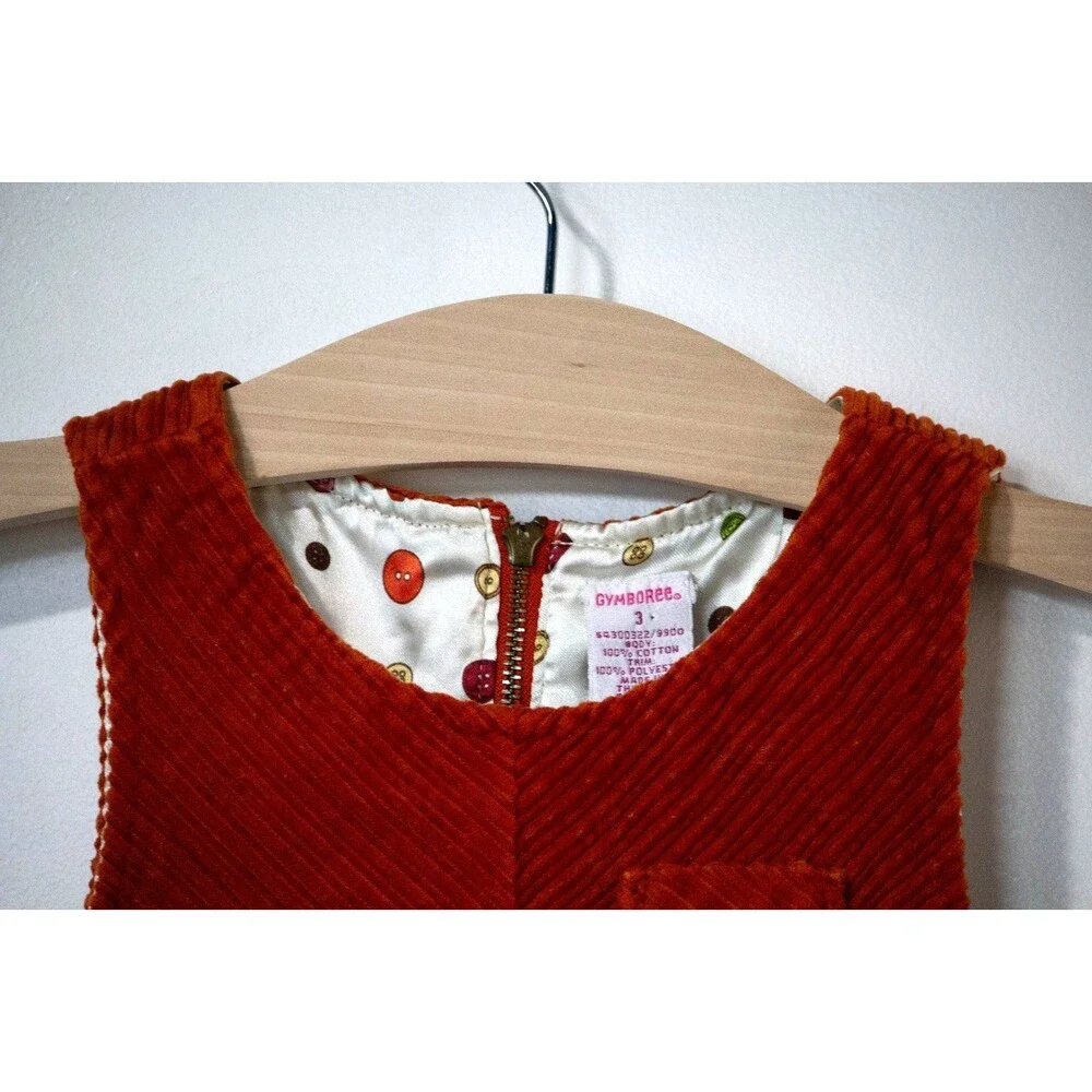 Vintage Gymboree Cute As A Button Corduroy Pinafore Jumper Dress Rust Size 3